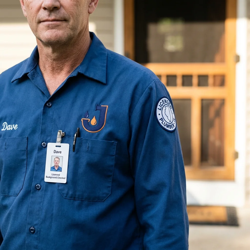 Licensed plumber showing ID badge in Warren, OH